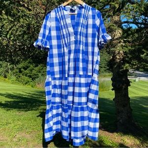 Anthropologie Whit Two Gingham Dress Blue and White Tiered Midi Sundress Sz L